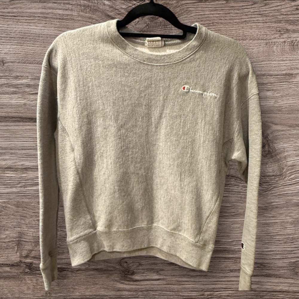 CHAMPION Reverse Weave Vintage Script Logo Crew Grey Sweatshirt size M